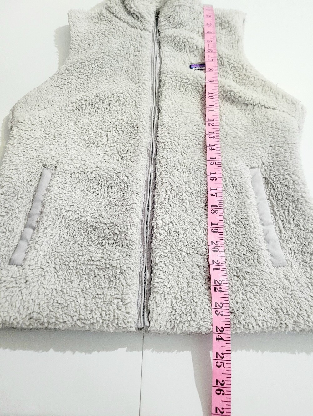 Patagonia Women's Fuzzy Los Gatos Sherpa Fleece Vest Gray Full Zip Medium - Picture 11 of 12